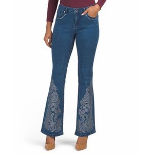 Catherine Malandrino Flare Leg Studded Denim Jeans Medium Wash Size 6